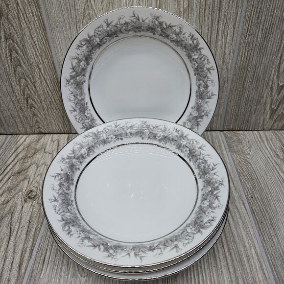 Set Of 4 Sango Florentine Rim Soup Bowl 7 5/8" Vintage Japan Platinum Trim - Picture 1 of 7